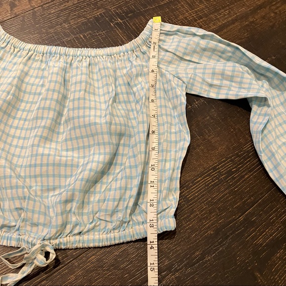 NWT | Wilfred Aritzia | Blue & Offwhite plaid crop top with long sleeves - Picture 9 of 9